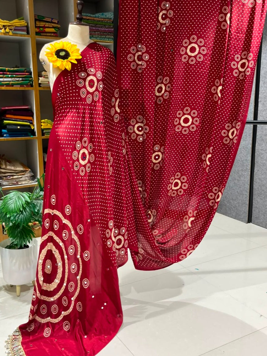 Gajji Silk Bandhej Saree with Mirror Lace - Image-62289.jpg