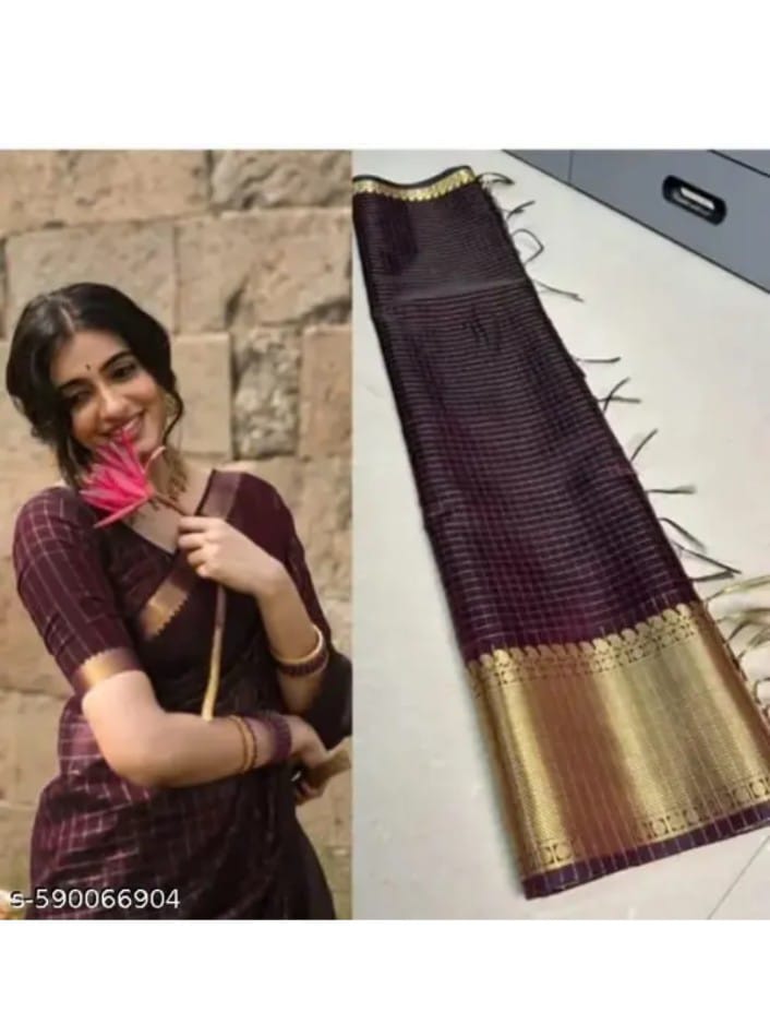 Wine Semi Katan gold zari saree celebrity reference
