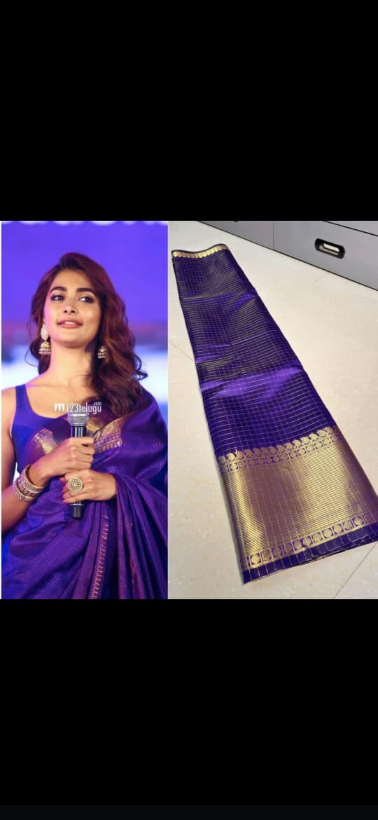Royal Blue Semi Katan gold zari saree celebrity reference