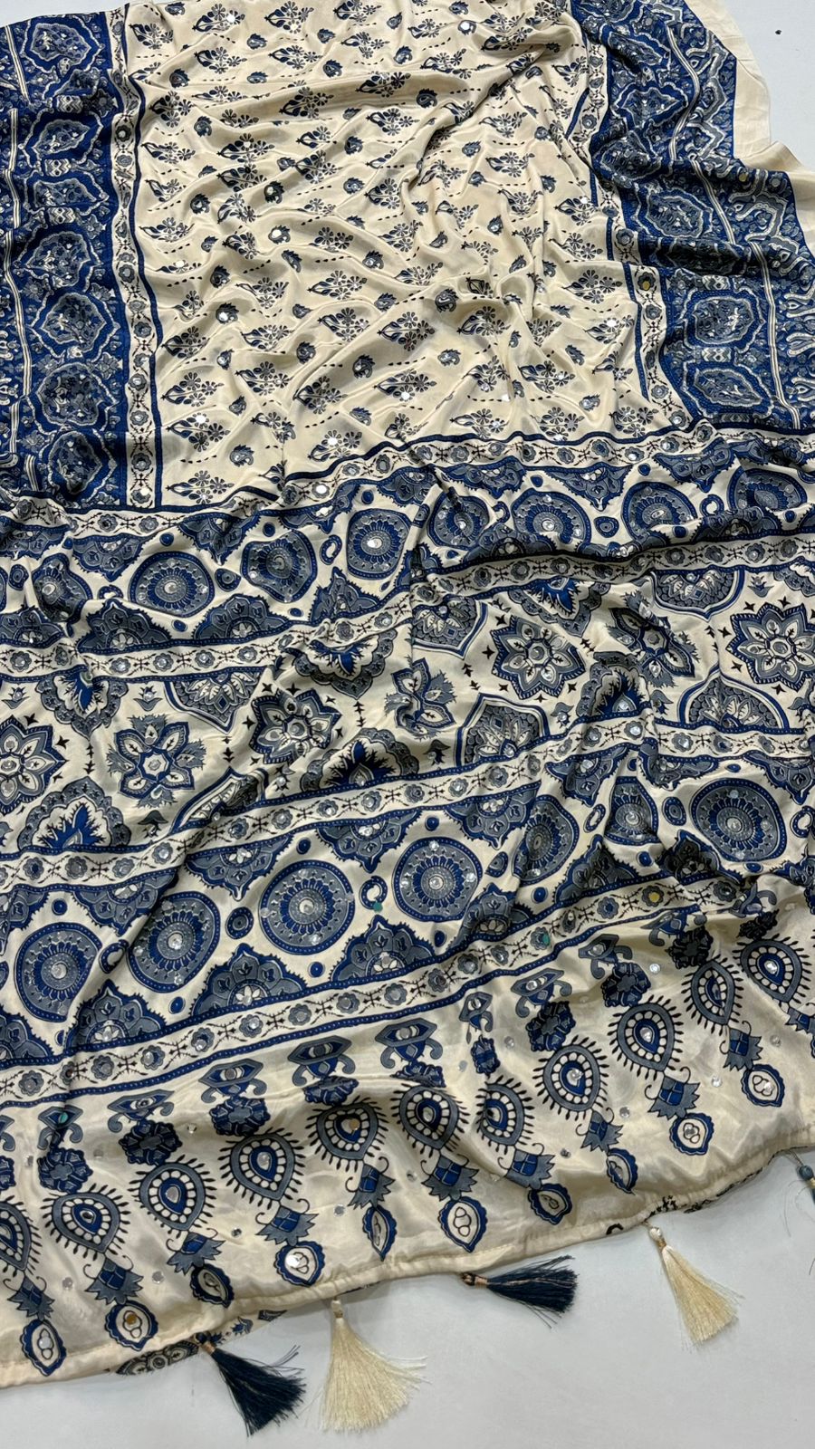Ajrakh Tulips Pure Moss Satin Saree with Mirror Work - IMG-20260819-WA0168.jpg