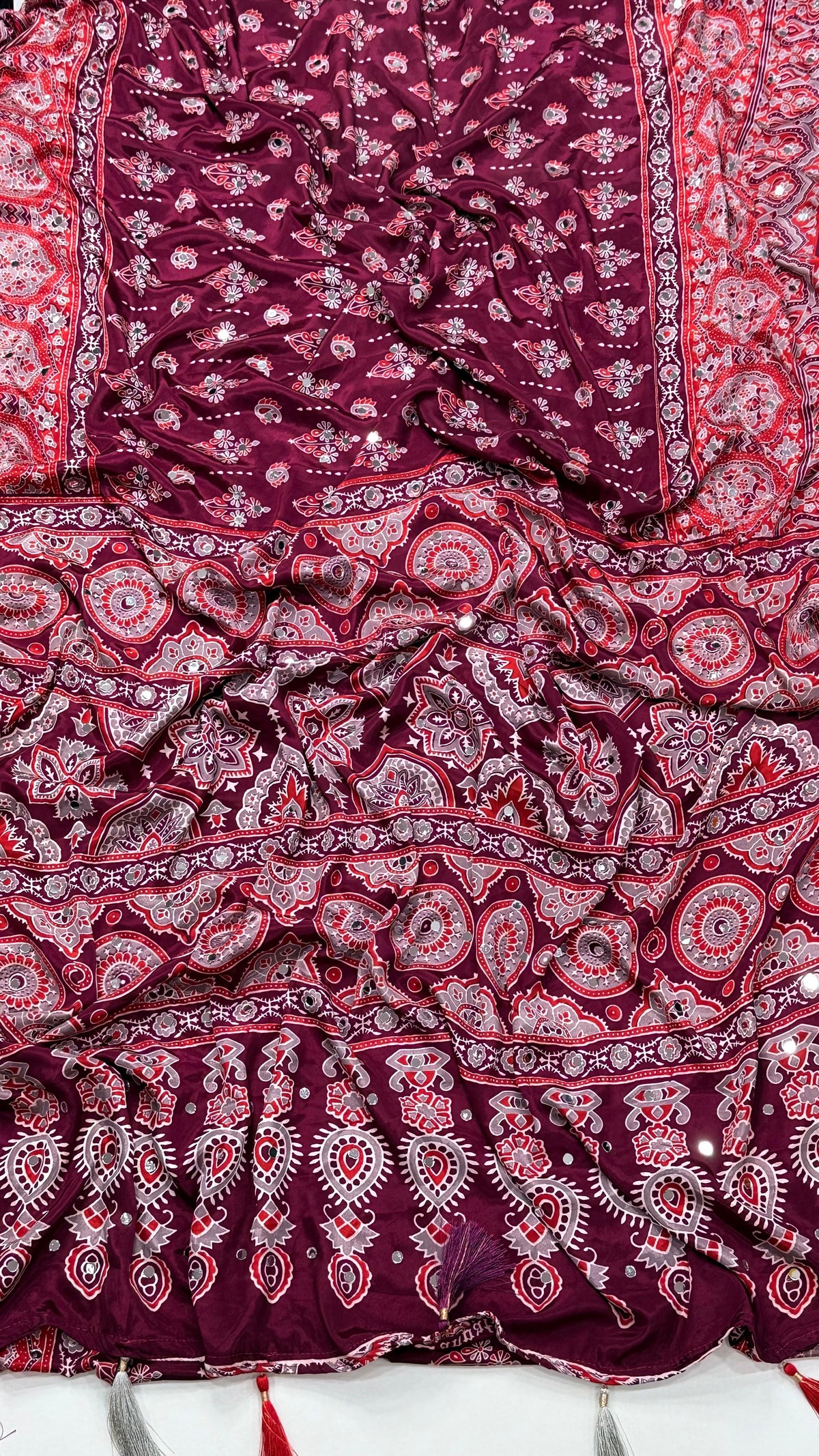 Modal Silk Ajrakh Love Print Saree with Mirror Work - IMG-20260819-WA0107.jpg