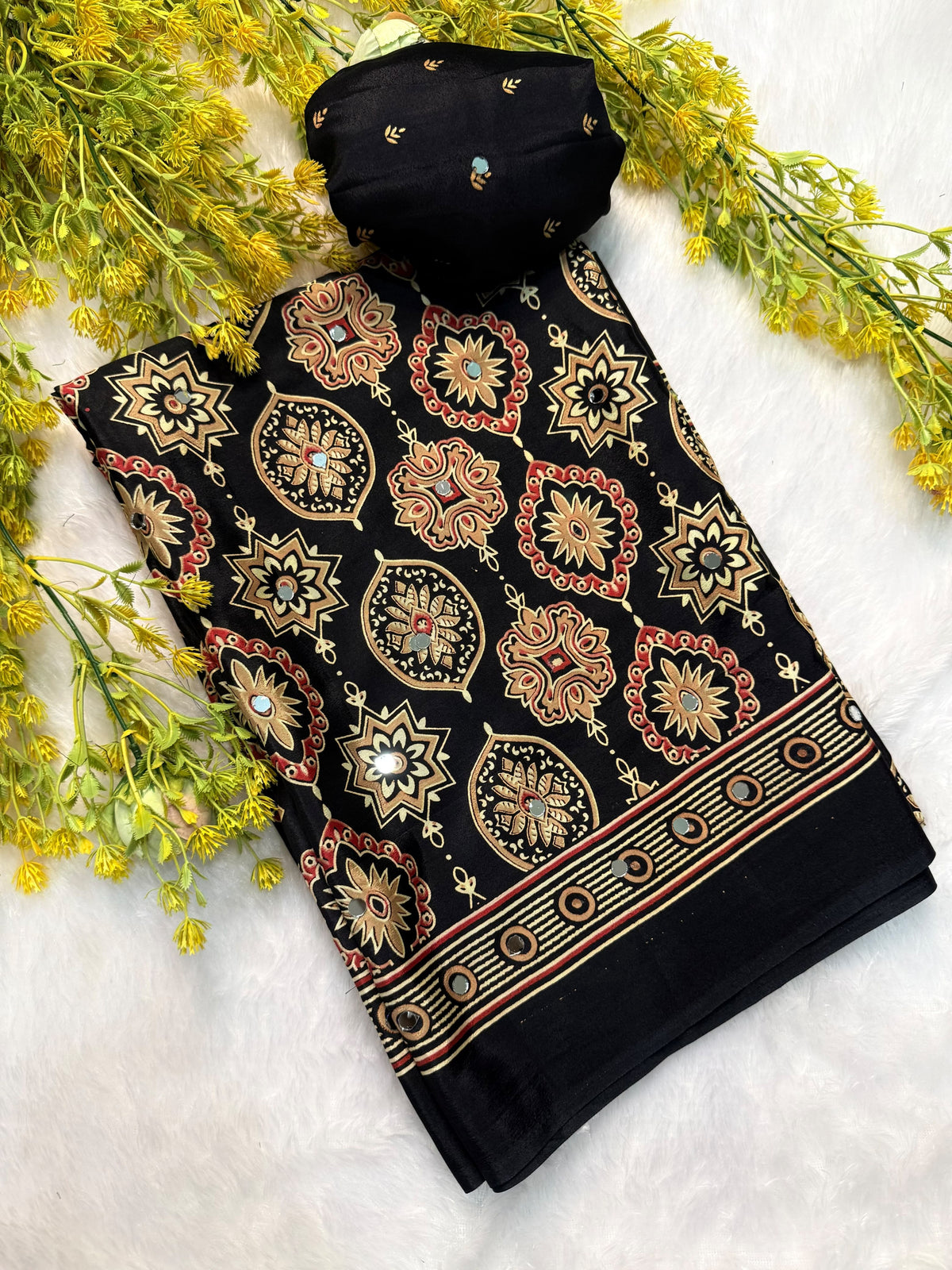 Ajrakh Block Printed Gajji Crepe Saree with Mirror Work - IMG-20260820-WA0064.jpg