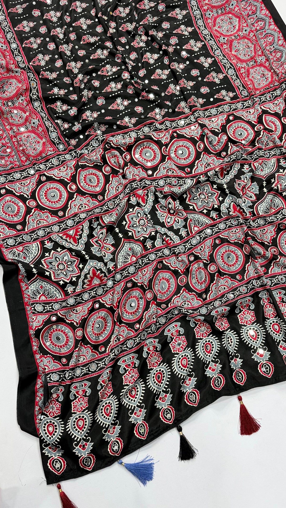 Ajrakh Tulips Pure Moss Satin Saree with Mirror Work - IMG-20260819-WA0173.jpg