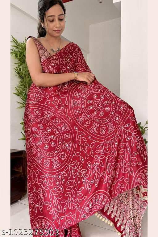 Mirror Work Satin Bandhani Saree - vfoik_512.jpg