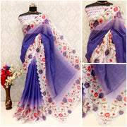 Premium Kota Doria Saree with Padding Print and Mirror Work - Premium Kota Doria With Padding Print and All oer Mirror Work 1