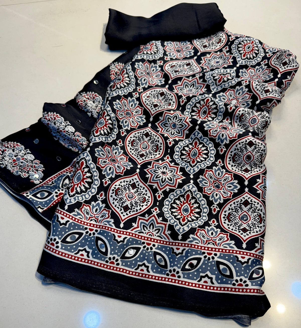 Black Ajrakh Hand Printed Satin Saree - IMG-20260818-WA0022.jpg
