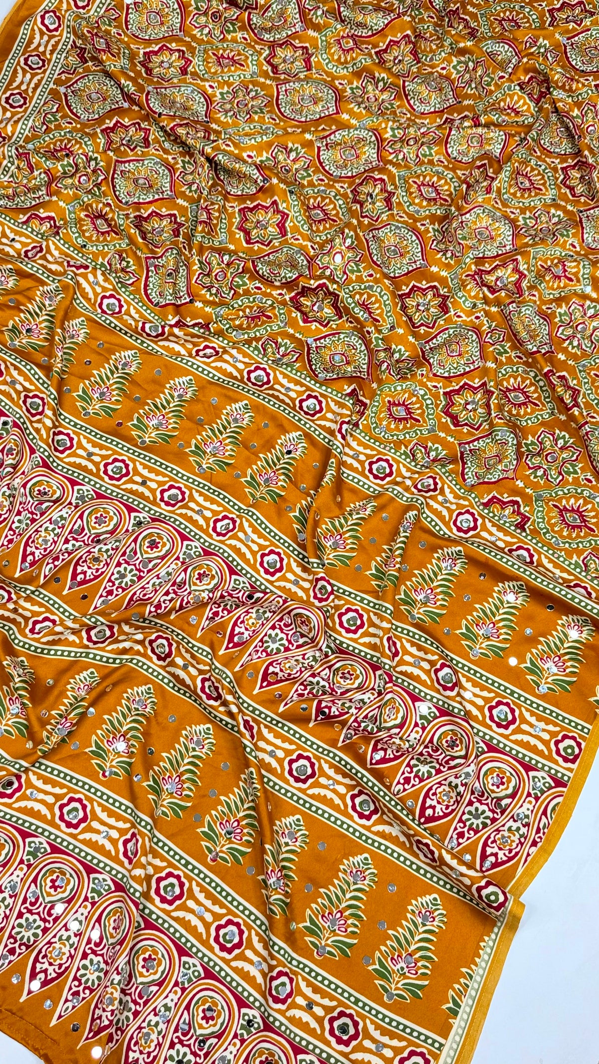Ajrakh Block Printed Modal Satin Saree with Mirror Work - IMG-20260819-WA0116.jpg