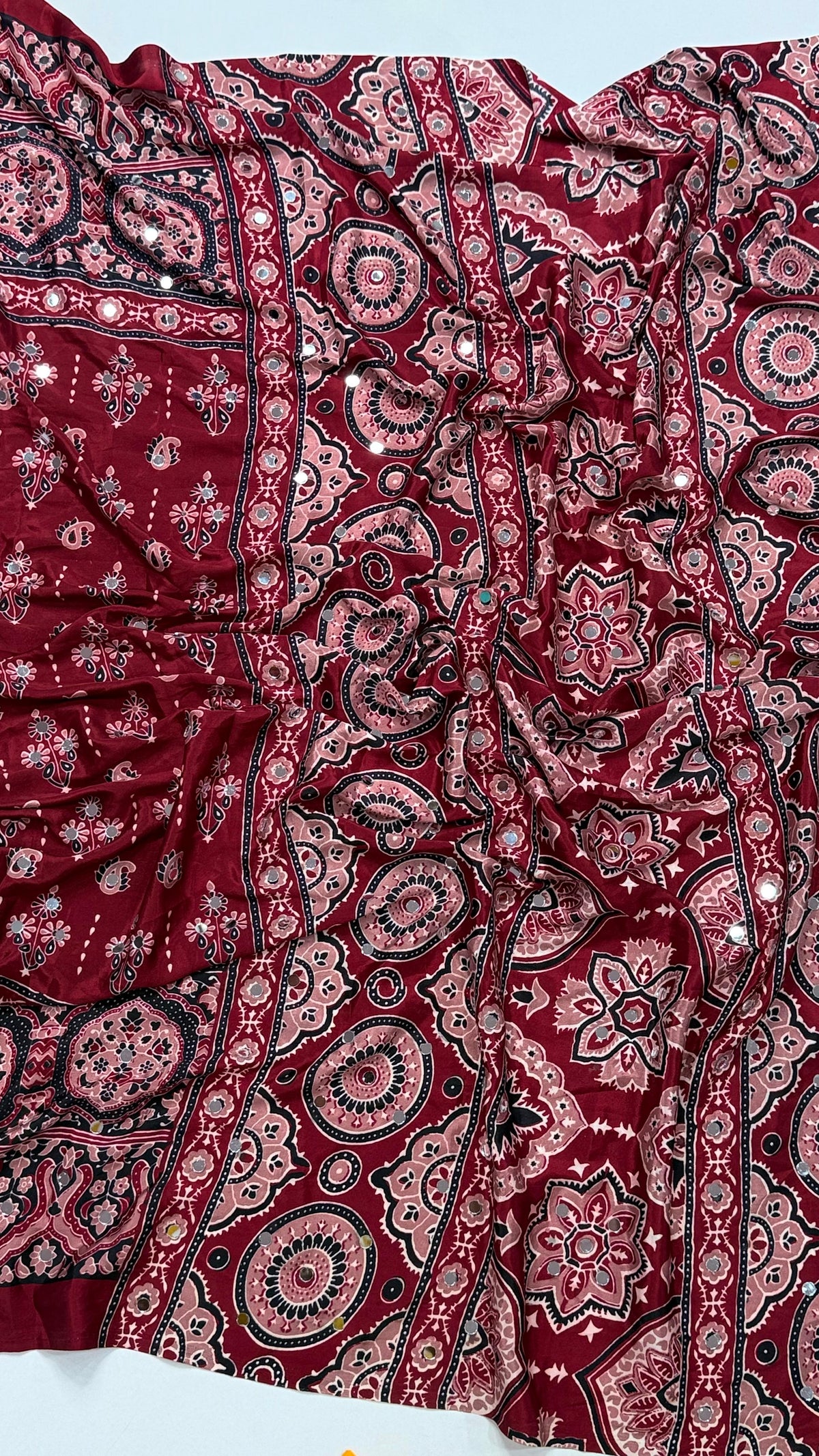 Modal Silk Ajrakh Love Print Saree with Mirror Work - IMG-20260819-WA0106.jpg