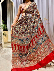 Cream Ajrakh Pure Gajji Saree with Mirror Work - IMG-20260823-WA0144.jpg