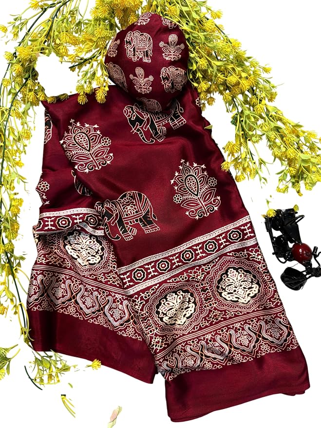 Elephant Print Ajrakh Saree - 91C+DctkIYL._SY879_.jpg