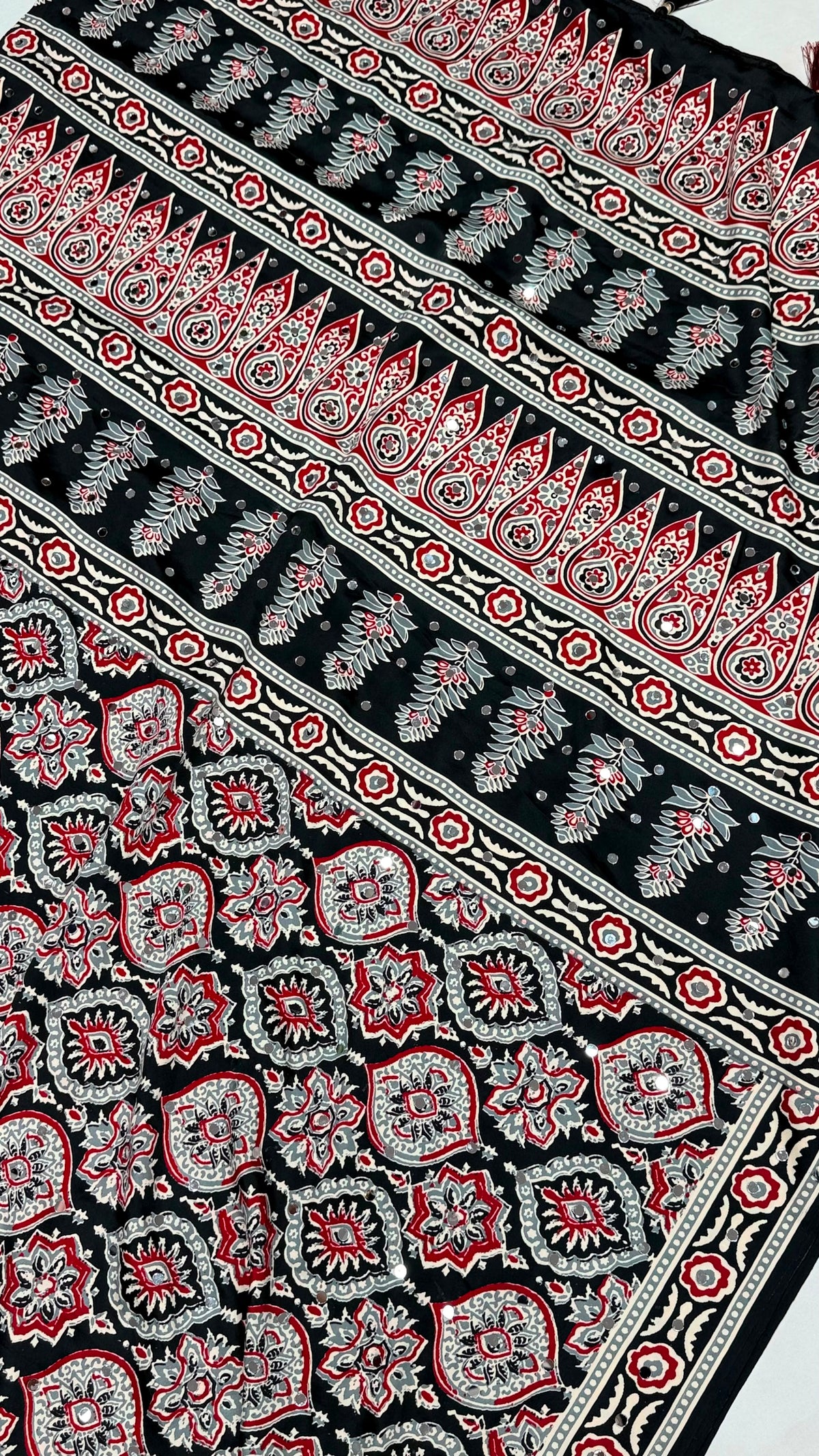 Ajrakh Block Printed Modal Satin Saree with Mirror Work - IMG-20260819-WA0120.jpg