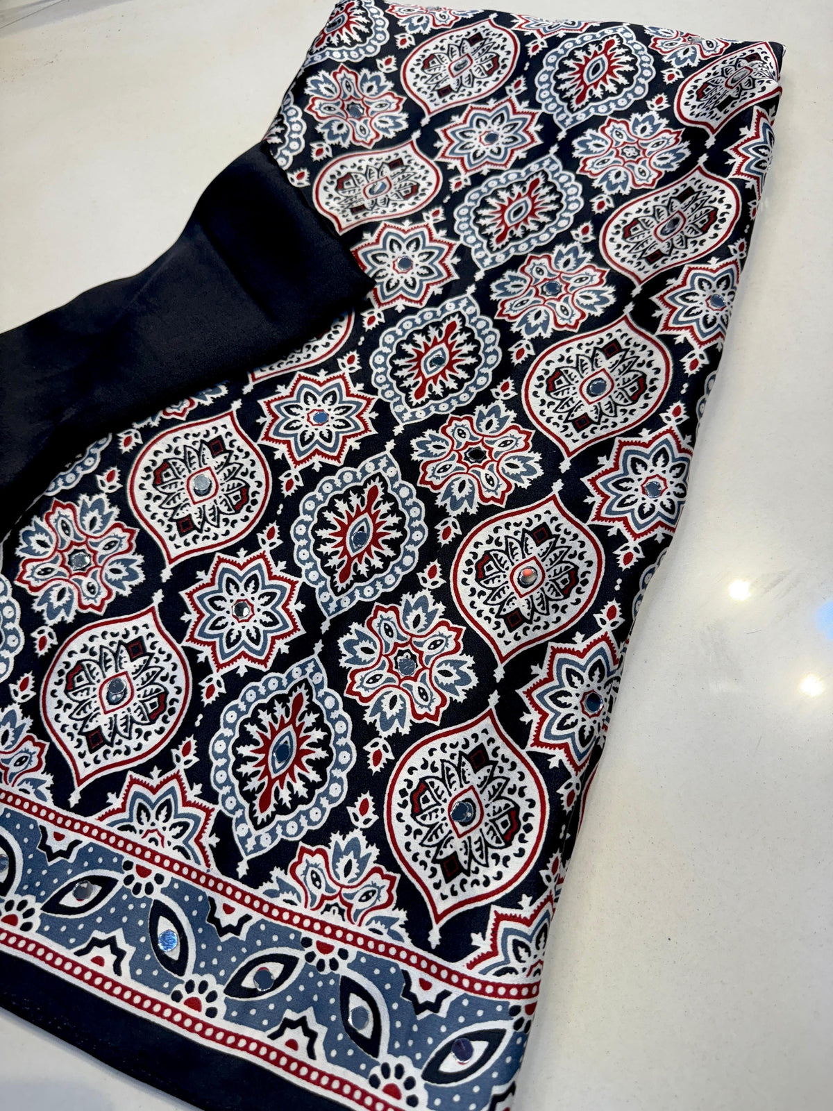 Black Ajrakh Hand Printed Satin Saree - IMG-20260818-WA0026.jpg