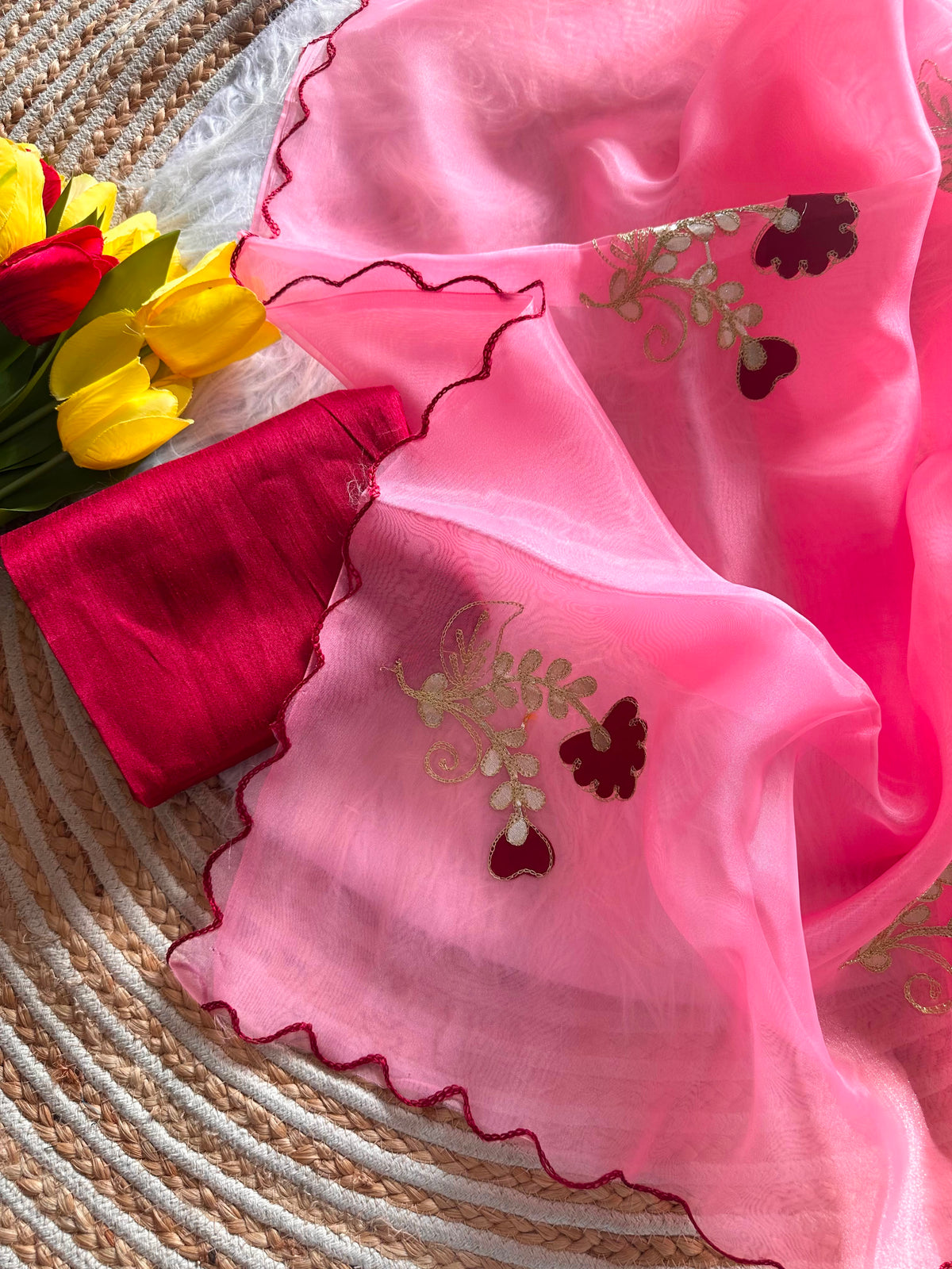 Embroidered Organza Silk Saree with Raw Silk Blouse - Photo from deepika Aggarwal