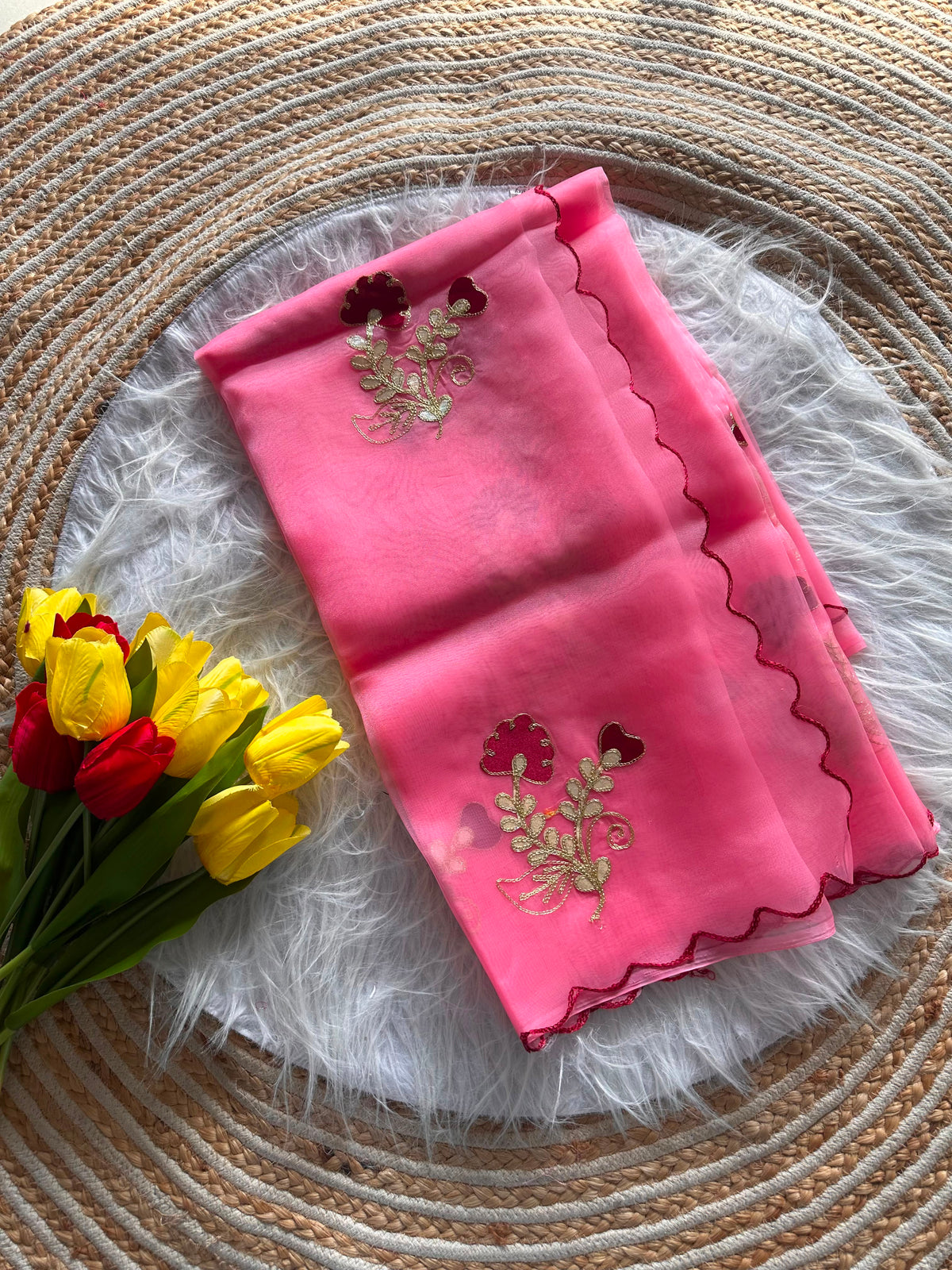 Embroidered Organza Silk Saree with Raw Silk Blouse - Photo from deepika Aggarwal