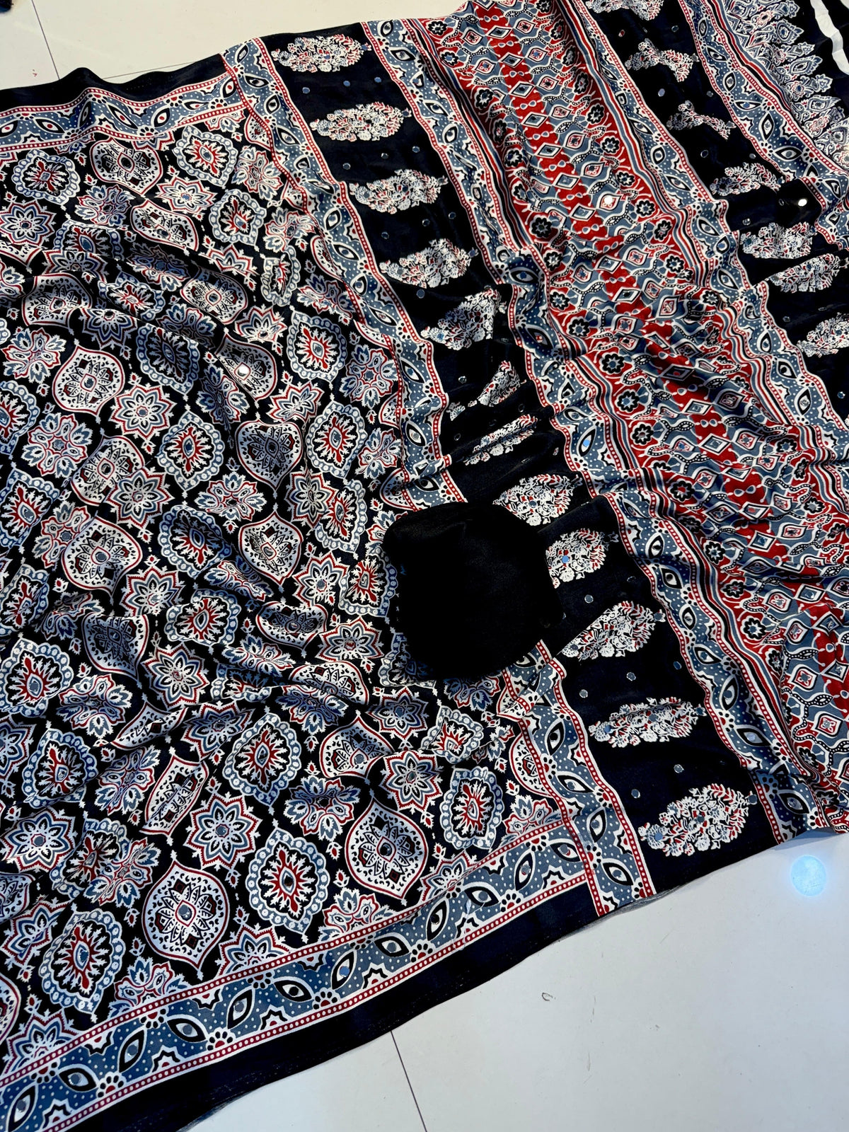 Black Ajrakh Hand Printed Satin Saree - IMG-20260818-WA0024.jpg