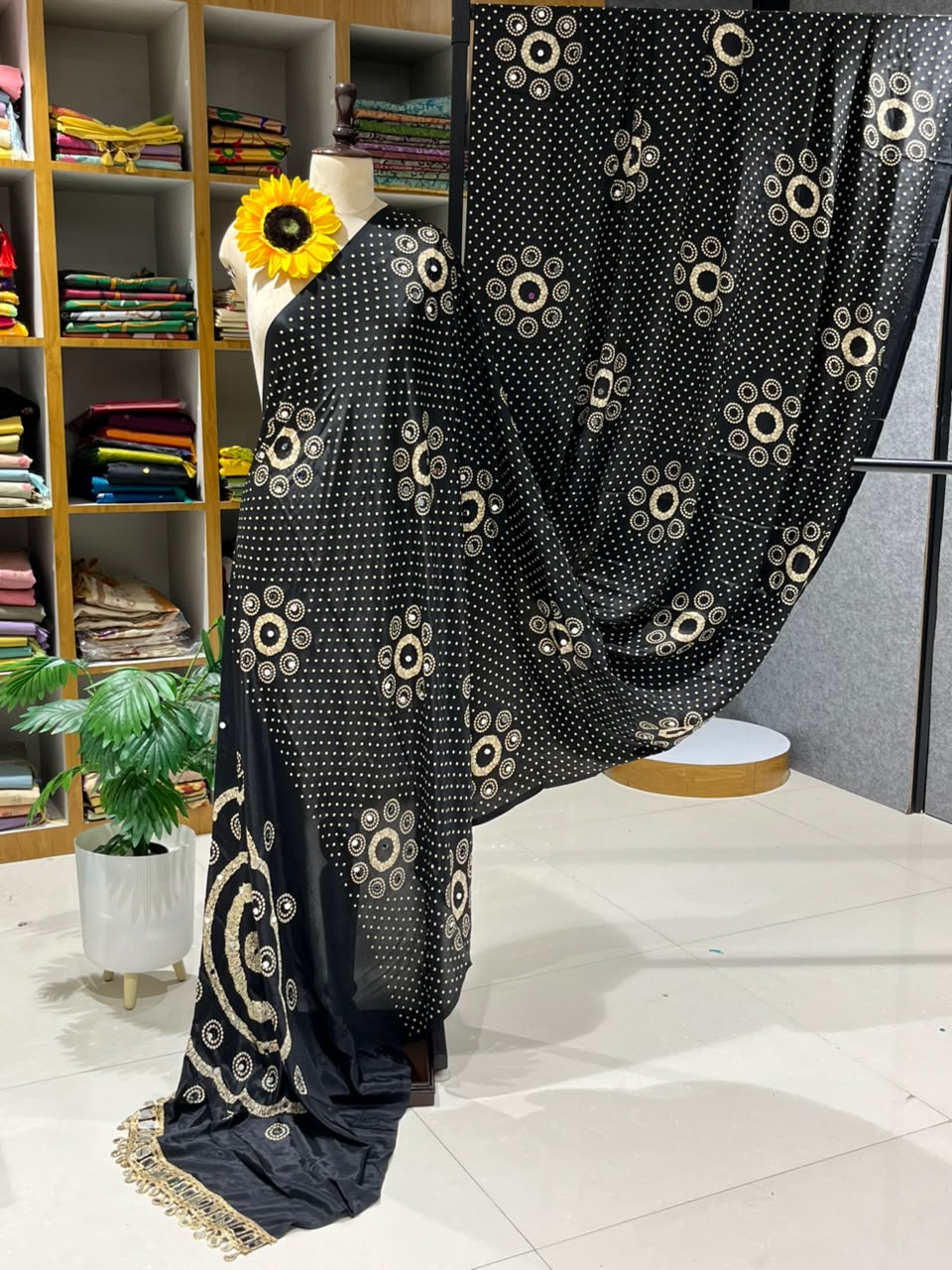 Gajji Silk Bandhej Saree with Mirror Lace - Image-14830.jpg
