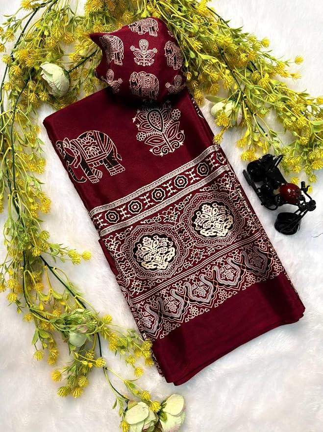 Elephant Print Ajrakh Saree - 81UAQAUWZ7L._SY879_.jpg