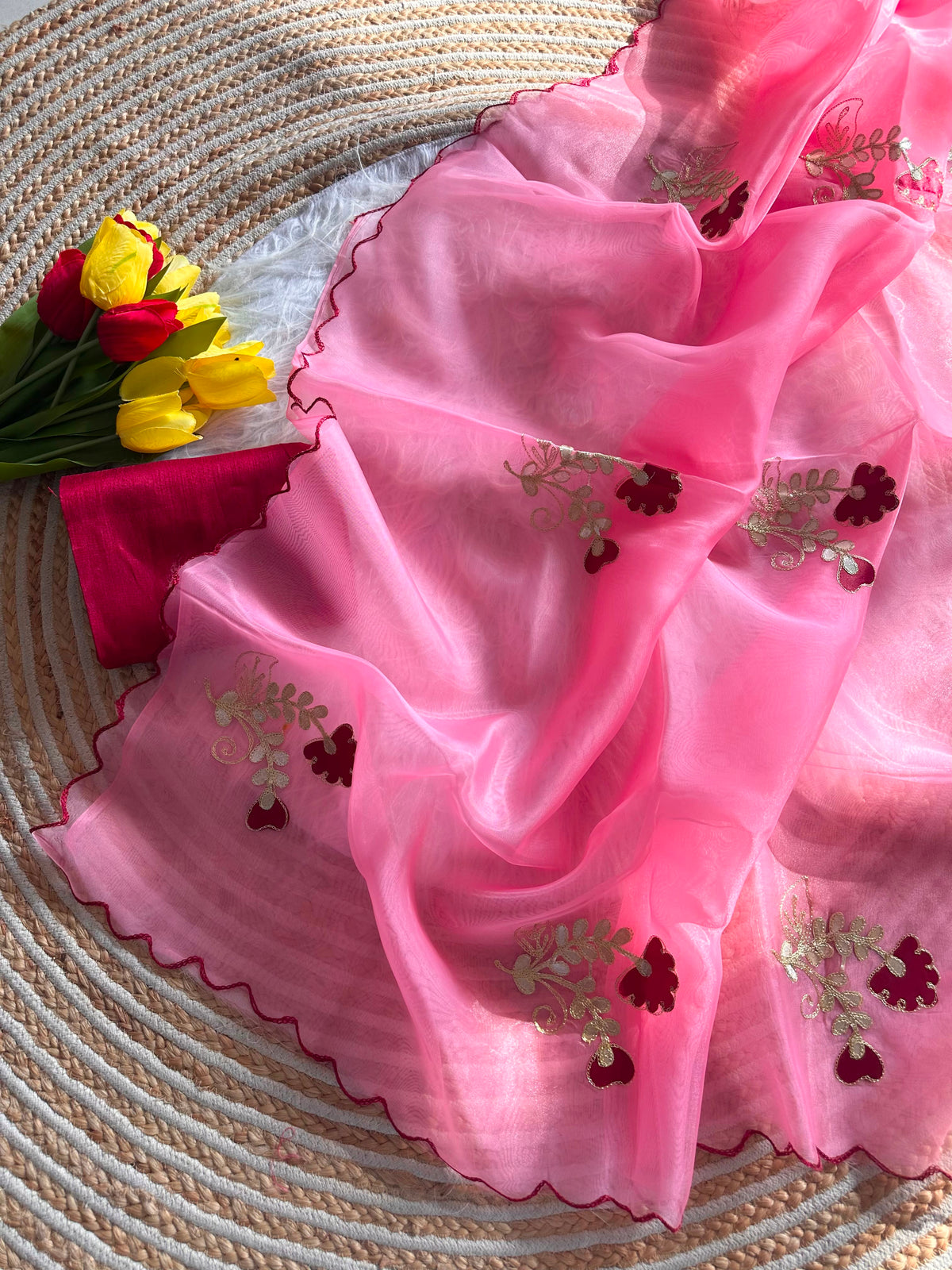 Embroidered Organza Silk Saree with Raw Silk Blouse - Photo from deepika Aggarwal