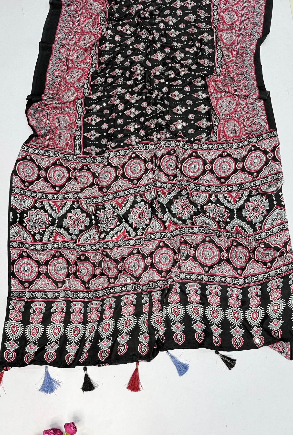 Ajrakh Tulips Pure Moss Satin Saree with Mirror Work - IMG-20260819-WA0174.jpg