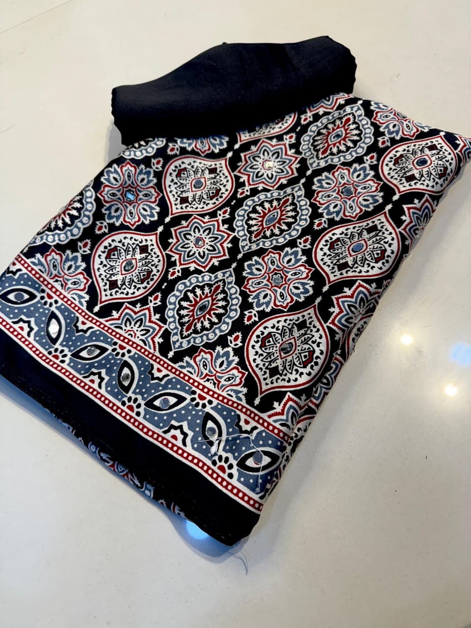 Black Ajrakh Hand Printed Satin Saree - IMG-20260818-WA0020.jpg
