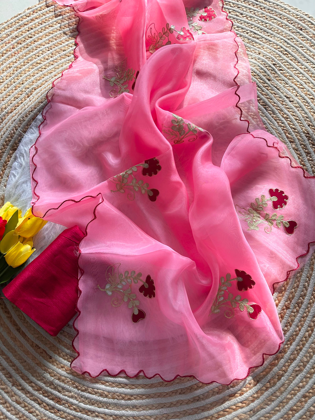 Embroidered Organza Silk Saree with Raw Silk Blouse - Photo from deepika Aggarwal