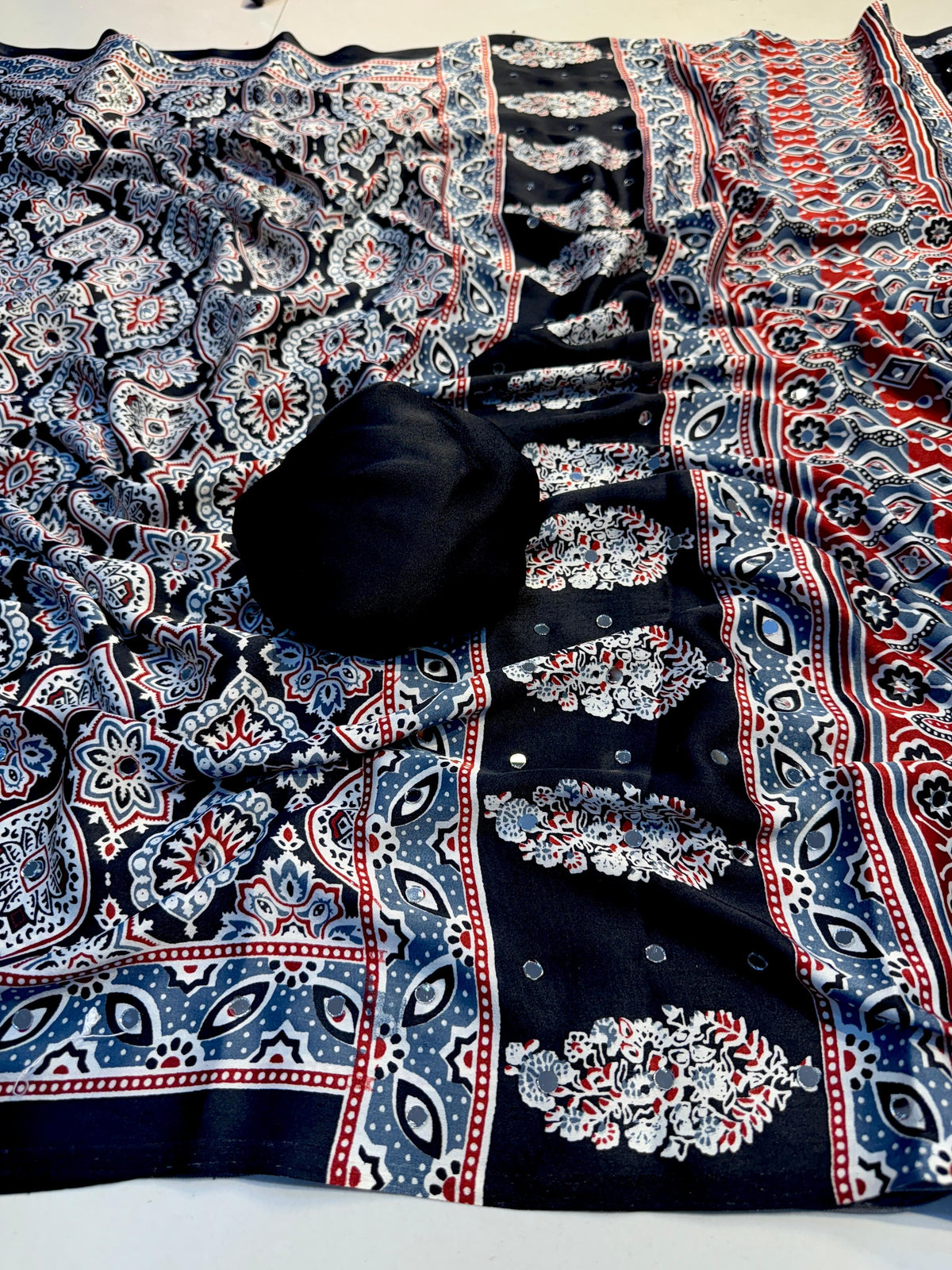 Black Ajrakh Hand Printed Satin Saree - IMG-20260818-WA0030.jpg