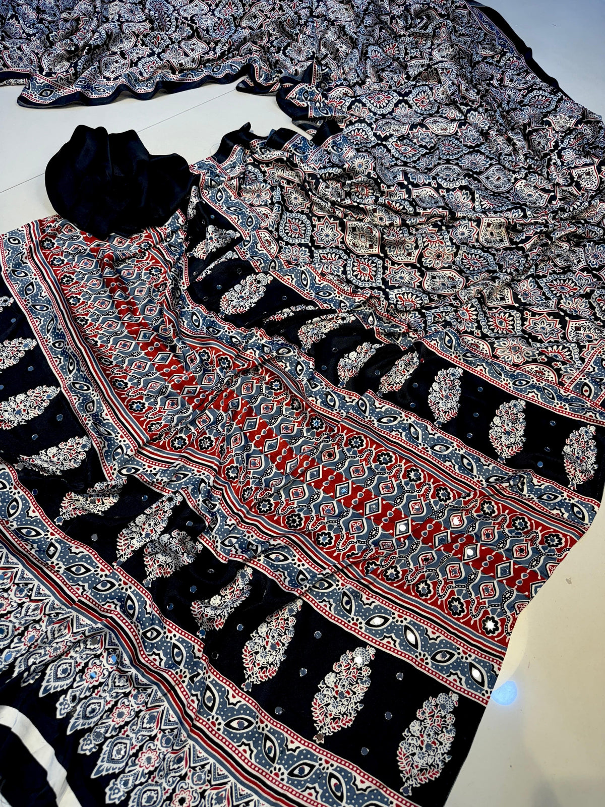 Black Ajrakh Hand Printed Satin Saree - IMG-20260812-WA0227.jpg