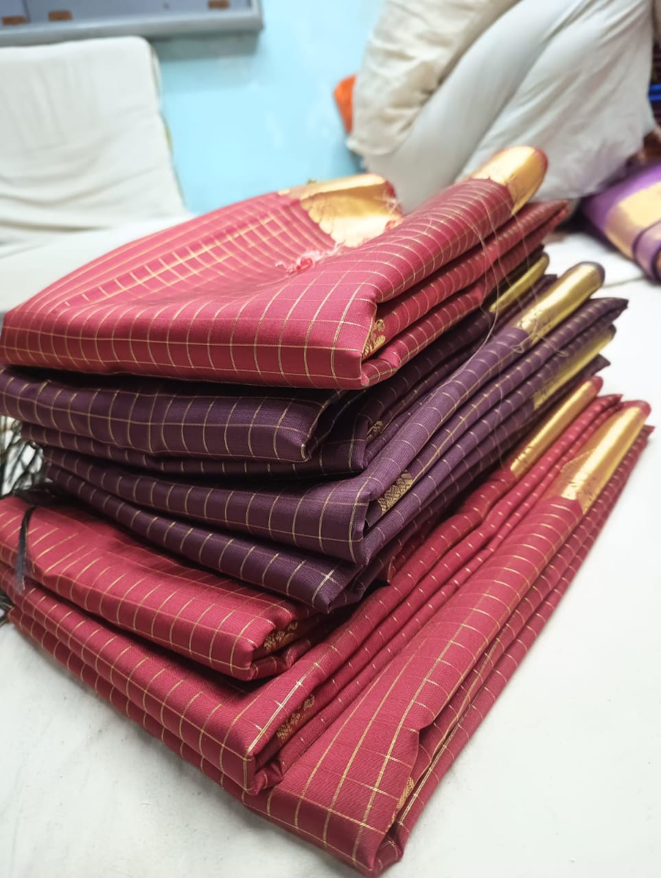 Wine Semi Katan gold zari saree alternate view