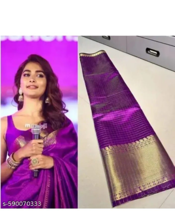 Purple Semi Katan gold zari saree celebrity reference