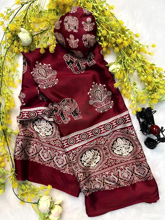 Elephant Print Ajrakh Saree - 91fi5hZ8ltL._SY879_.jpg