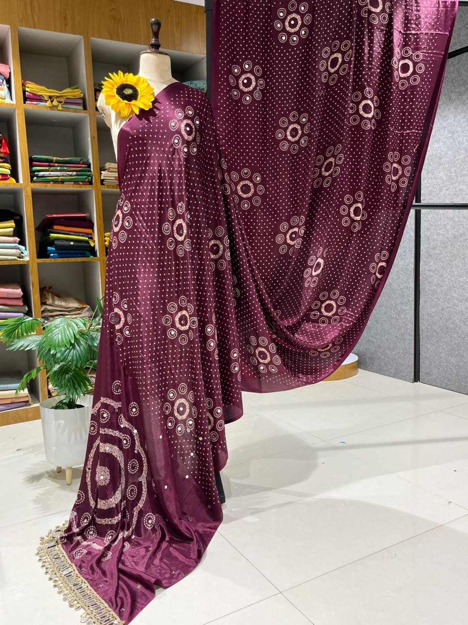Gajji Silk Bandhej Saree with Mirror Lace - Image-4450.jpg
