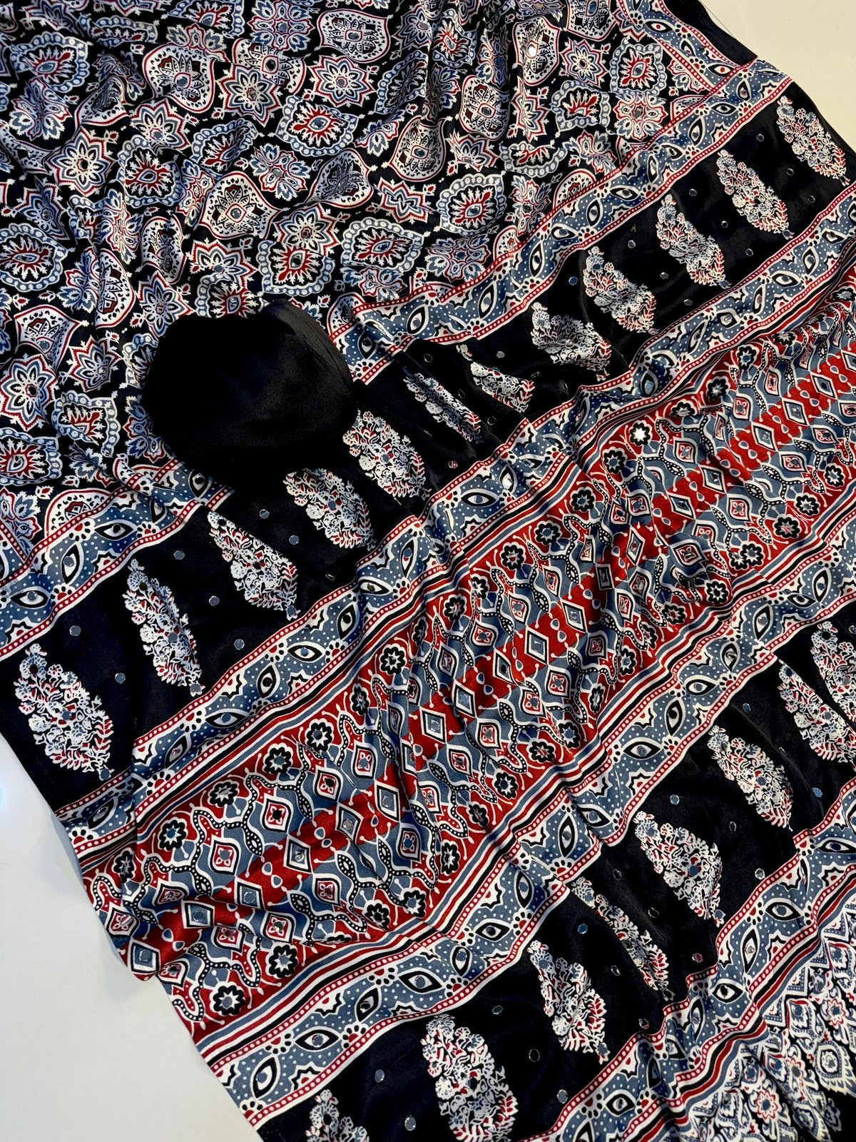 Black Ajrakh Hand Printed Satin Saree - IMG-20260818-WA0028.jpg