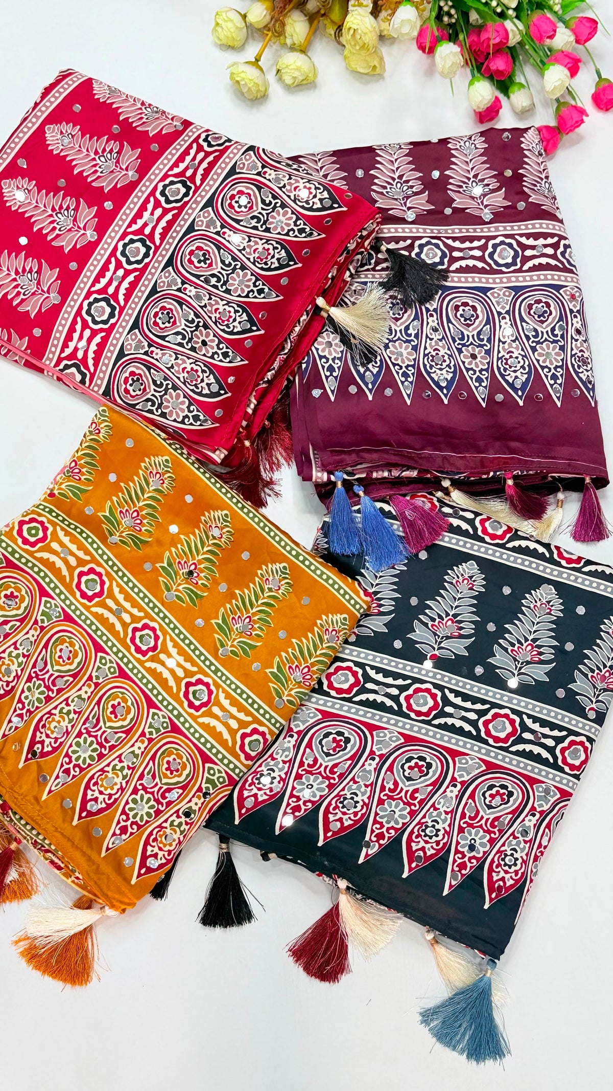Ajrakh Block Printed Modal Satin Saree with Mirror Work - IMG-20260819-WA0087.jpg